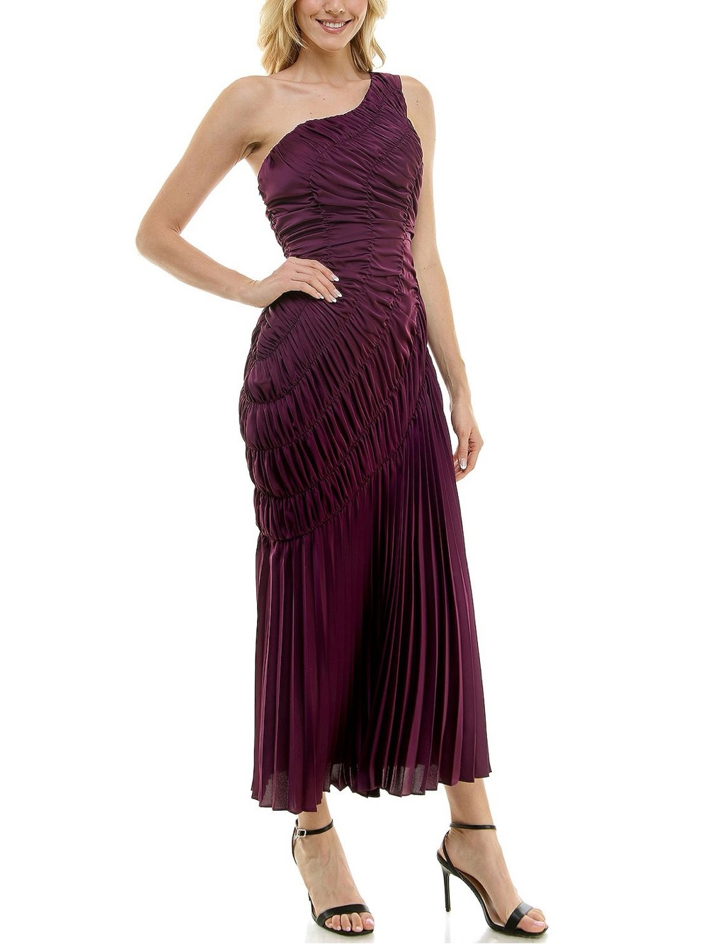 Taylor Women's Asymmetric Ruched Pleated Satin Gown, size 8, NWT